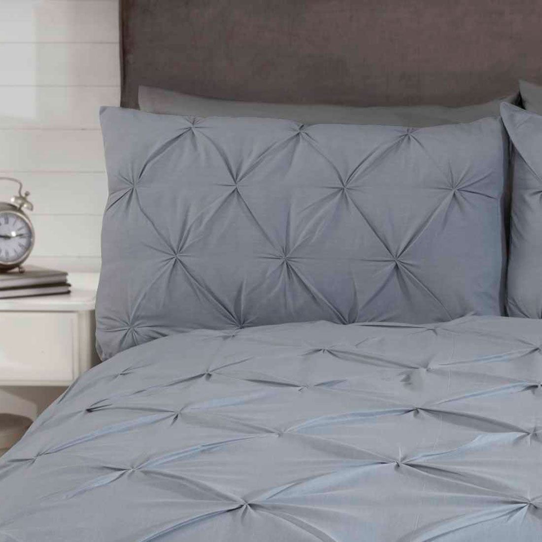 Balmoral Pin Ricamo Completo Copripiumino Matrimoniale Elegante - Grigio