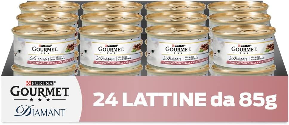 Purina Gourmet Diamant Umido Gatti Sfilaccetti 85 g (Confezione da 24), Manzo