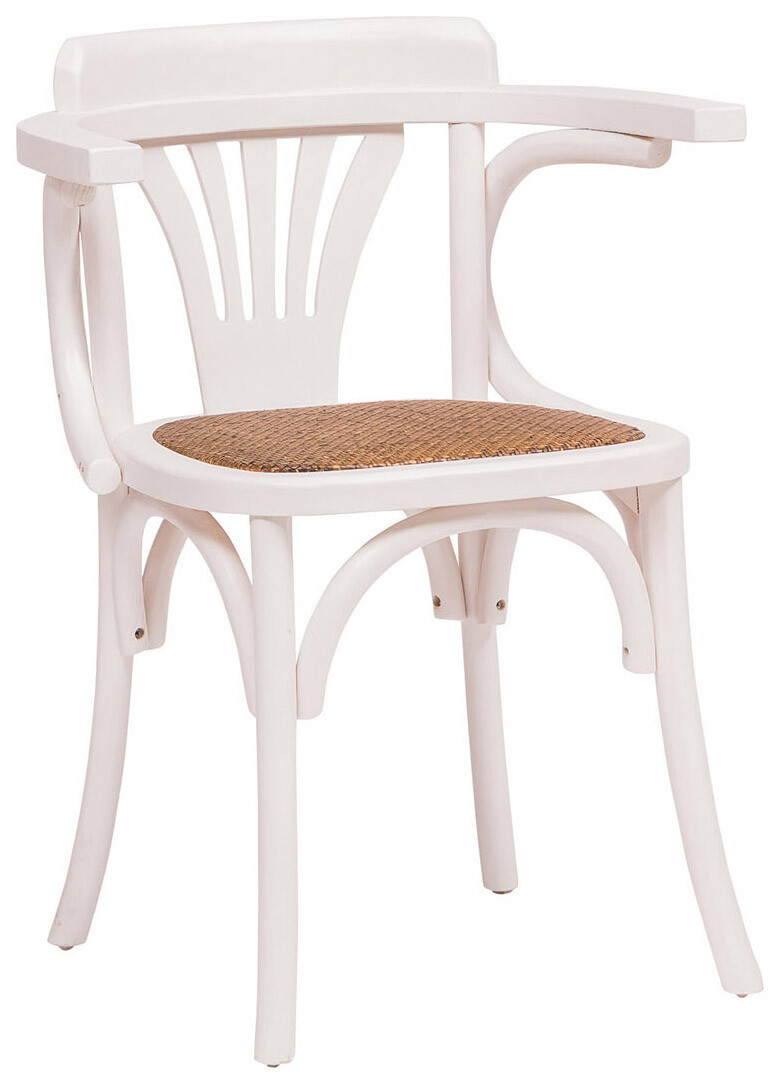Sedia con braccioli  Thonet in massello di frassino finitura bianca e seduta in