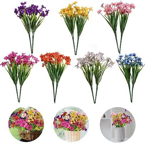 Fiori Finti per Interni Esterni, 14 Pezzi Fiori Artificiali Finti Piante, (t8L)
