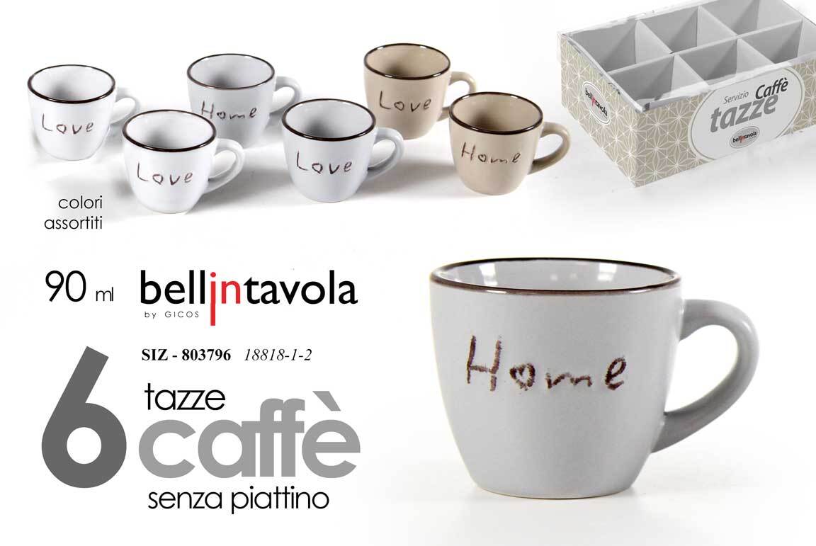SET 6 TAZZINE Caffè TAZZA CLASSICO MODERNO SERVIZIO COLOR HOME LOVE 90 ML