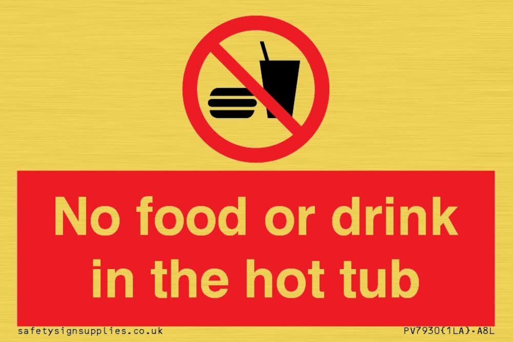 Cartello No Food or Drink in the hot tub - 75x50mm - A8L
