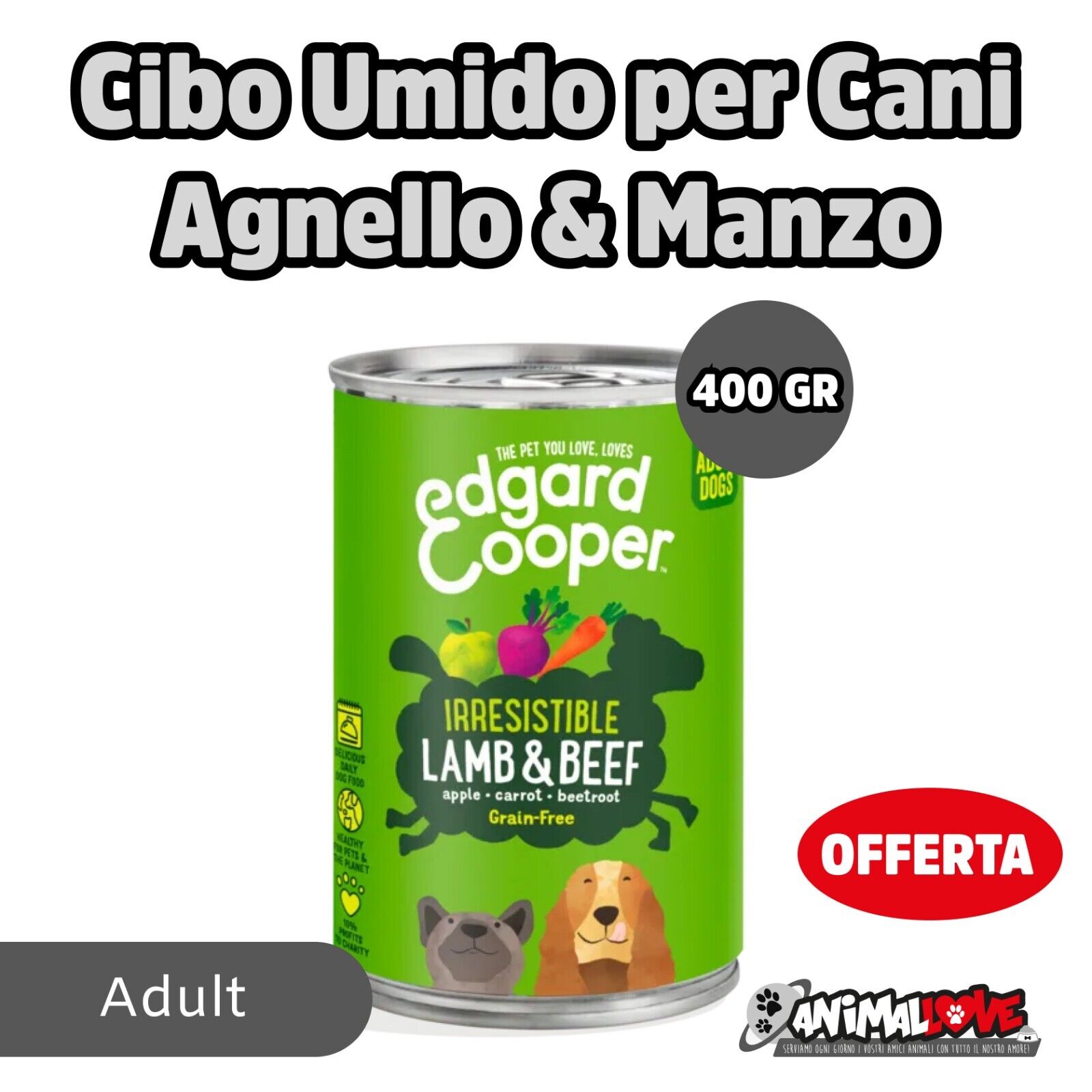 Cibo per Cani Umido Edgard & Cooper Adult - Agnello e Manzo 400GR