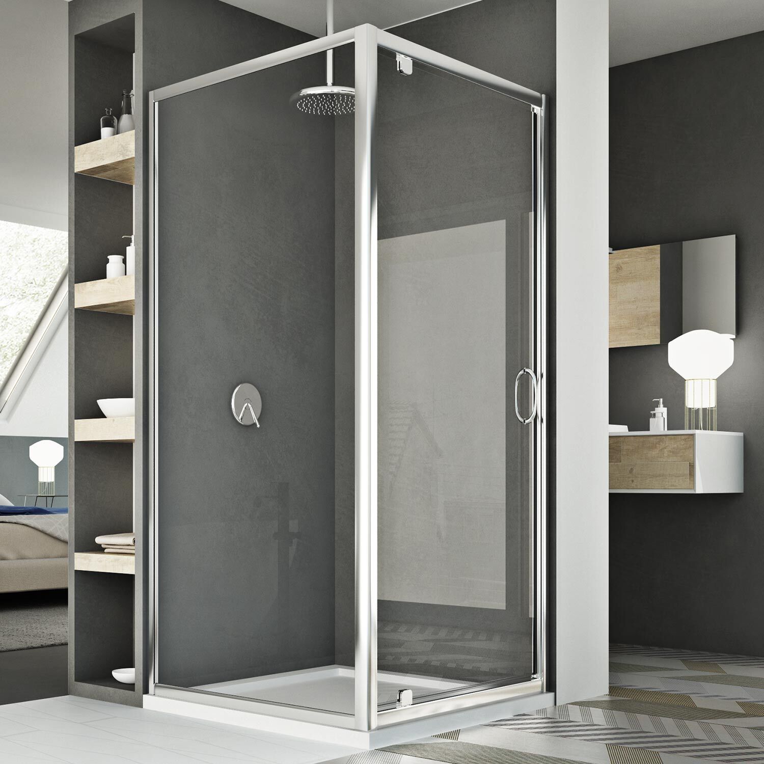 BOX CABINA DOCCIA 90X90 CM ANGOLARE 1 ANTA BATTENTE VETRO TRASPARENTE AP. 90