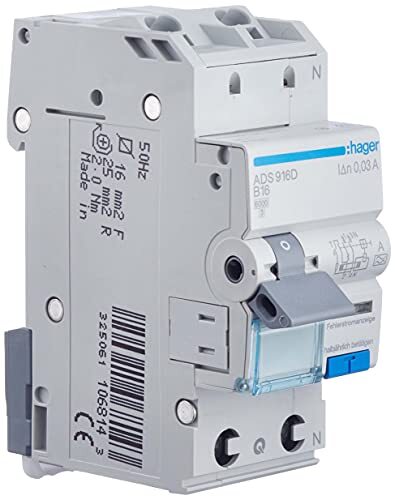 Ager ADS916D Corrente residua Interruttore LS, 16A, 30mA, 2 PIN a 2 pin a (i0r)