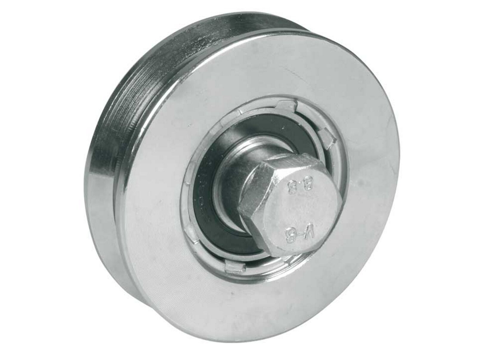 Ruota per cancelli 120 mm. - 1 cuscinetto a sfera - Gola V con scarico - 360
