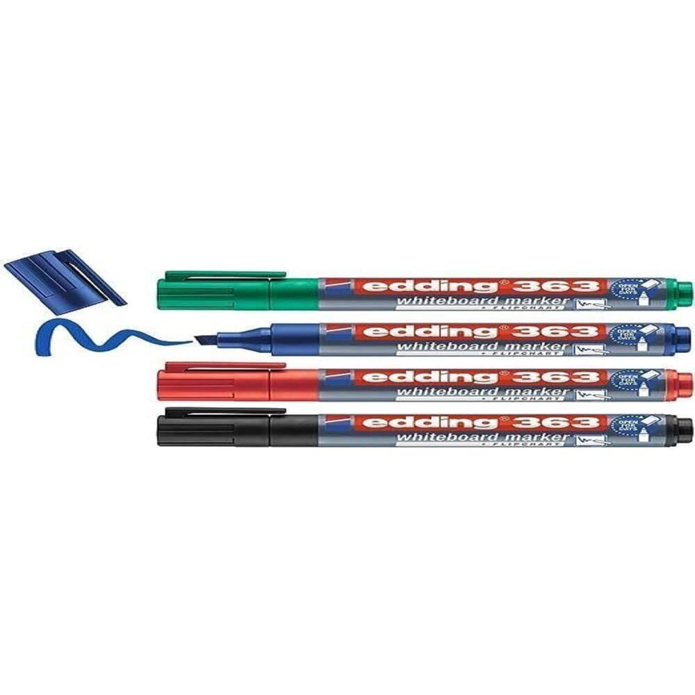 edding 363 whiteboard marker set - multi-coloured - 4 whiteboard pens - chisel n