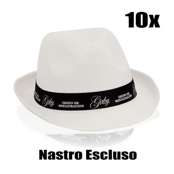 10 PEZZI Cappello panama BIANCO per festa party matrimonio evento NASTRO 00DV