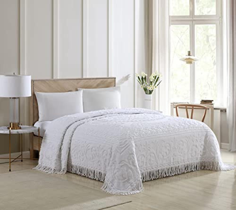 (TG. King) Beatrice Home Fashions Medallion ciniglia copriletto, Ciniglia, White