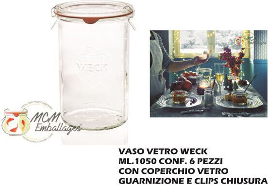 DecHome Vaso Vetro Weck ml 1050 cf 6 pezzi con C Chiusura Clip Inox MCM5782607