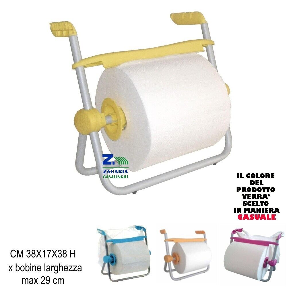 DISPENSER PORTA BOBINA CARTA PORTAROTOLO ROLLY A STRAPPO CON LAMA IN PLASTICA