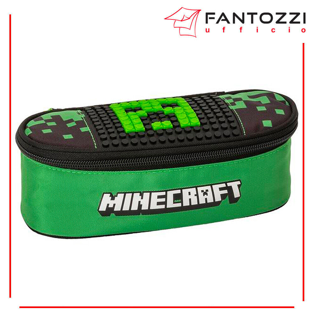 MINECRAFT ASTUCCIO OVALE CREEPER CON MATTONCINI PIXEL PORTAPENNE - GAMING SCUOLA