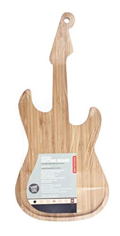 Kikkerland Guitar Cutting Board Tagliere, Alluminio, Legno, 49x22x2 cm