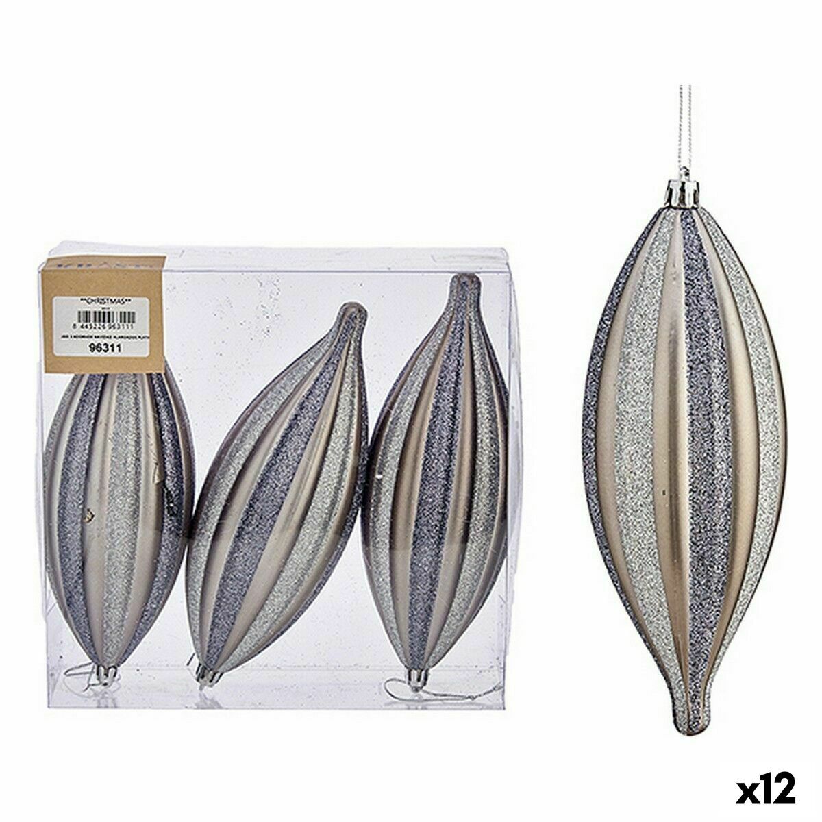 Set di Addobbi di Natale Affusolato Argentato PVC 3 x 3 x 18 cm [12 Unità]