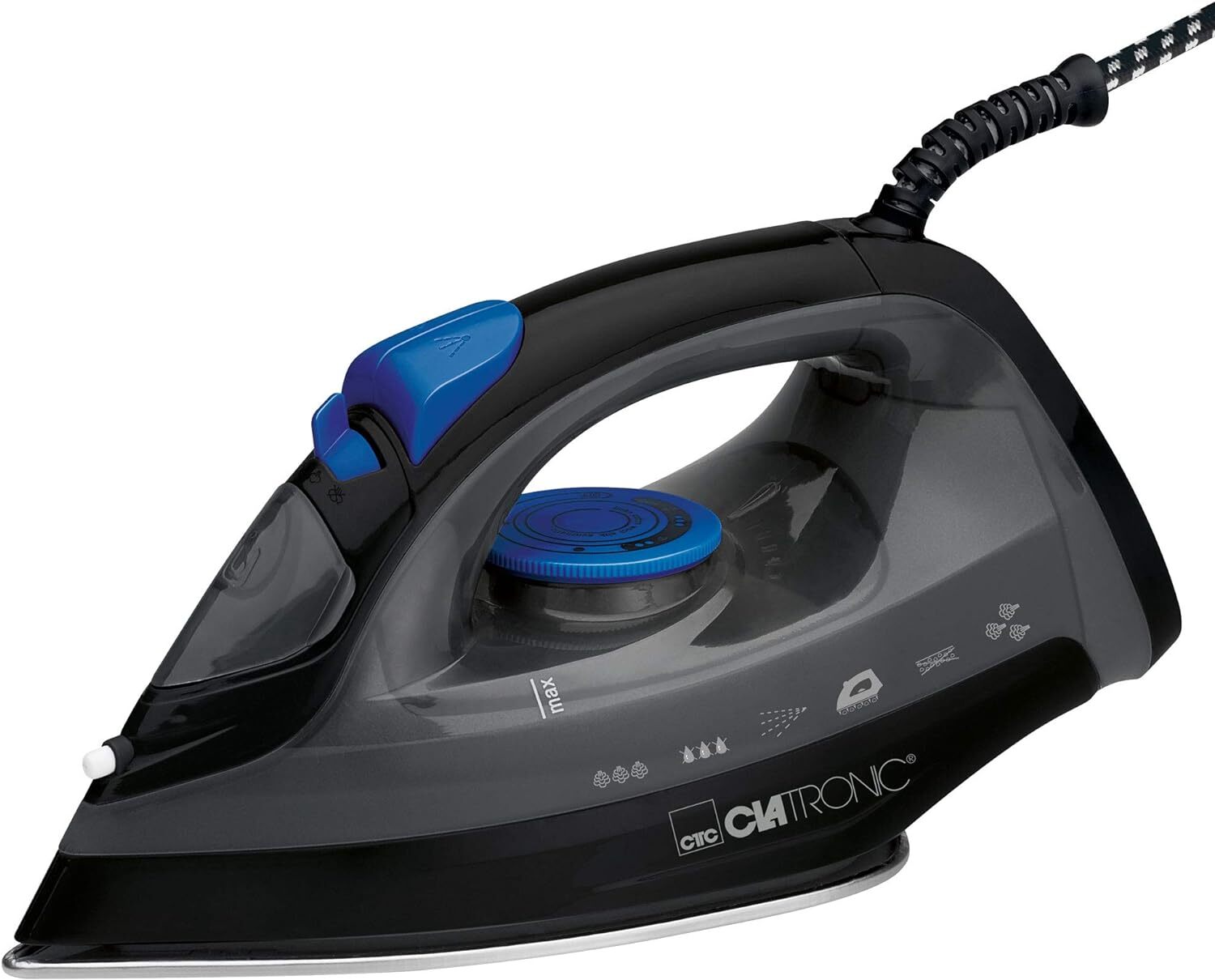 Ferro da stiro a vapore Clatronic DB 3703, piastra speciale in Nero/Blu