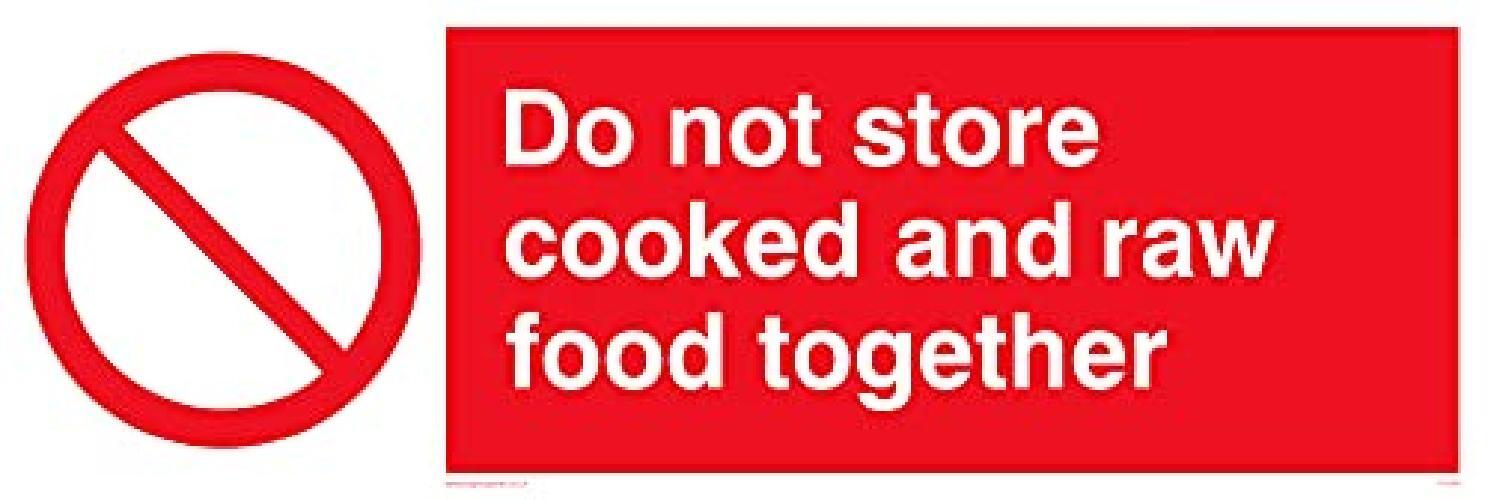 Confezione da 5   Cartello Do Not Store Cooked And Raw Food Together , 300 x 100