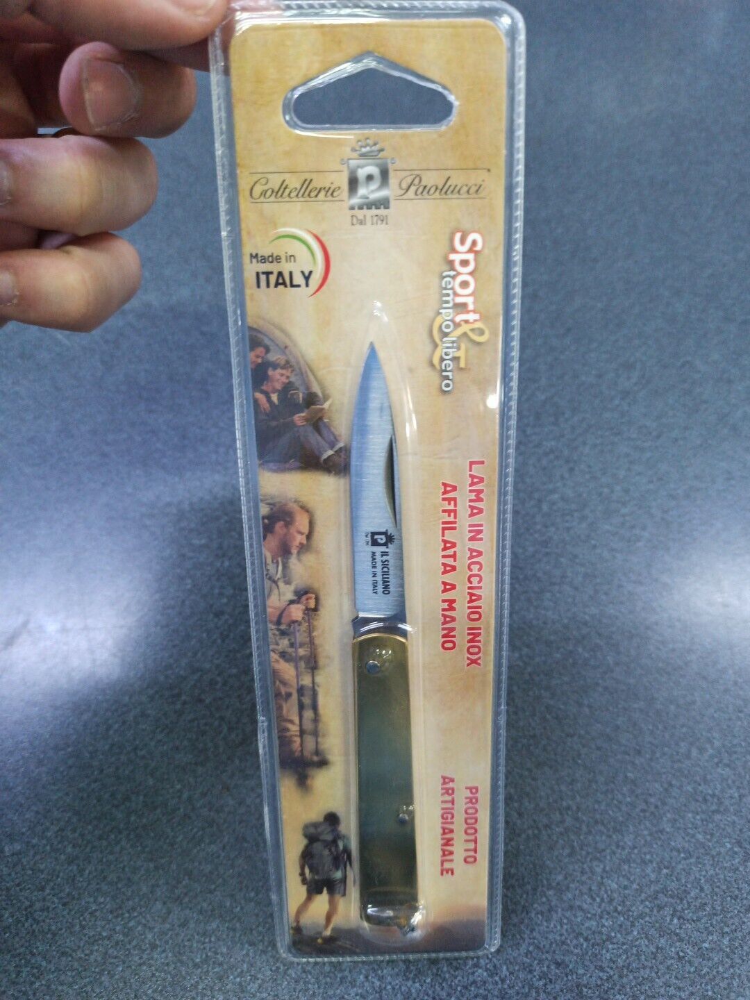 Coltello Siciliano Paolucci OTTONE Richiudibile Lama Inox PRODOTTO ARTIGIANALE
