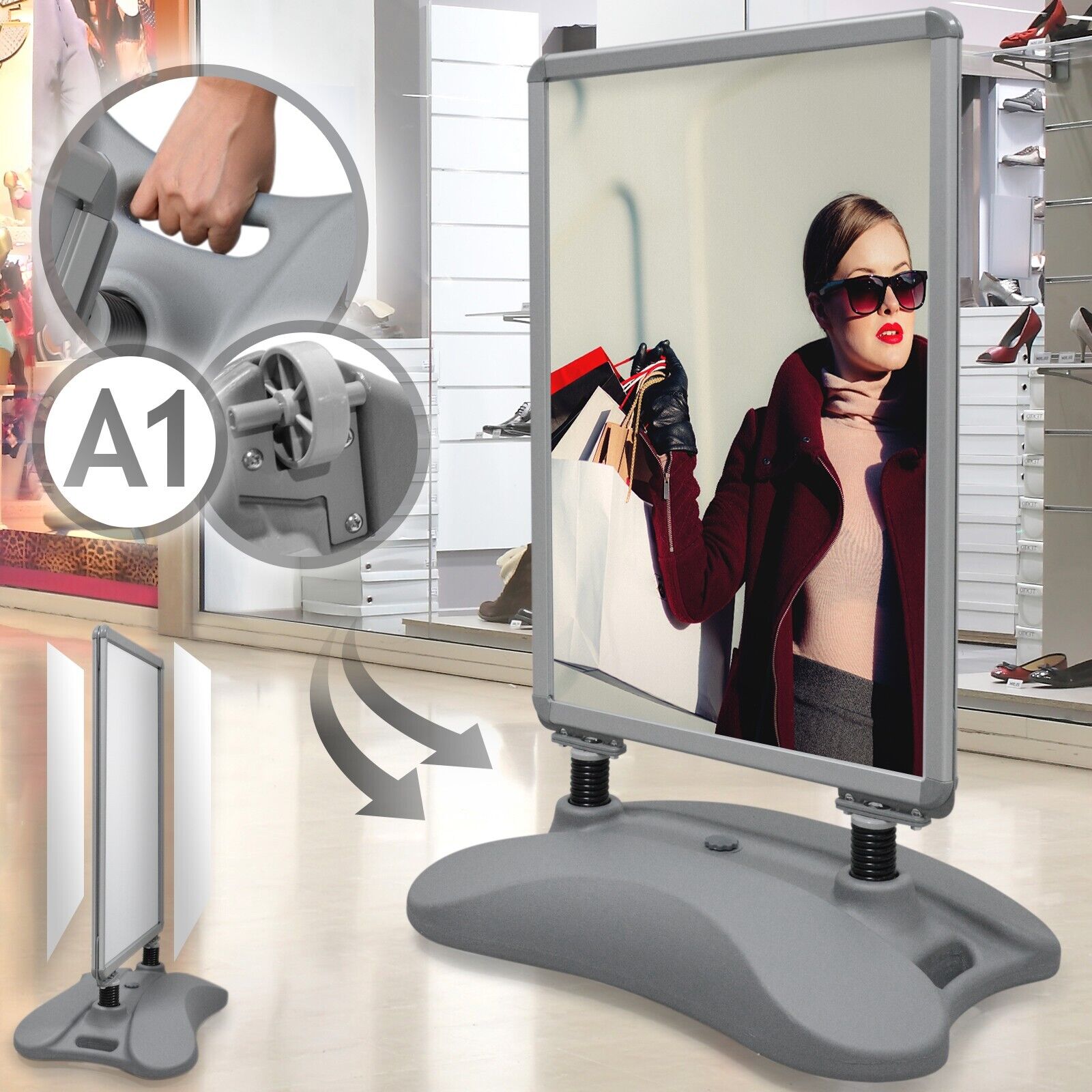 Supporto per Poster - Formato A1, con Ruote, Telaio in Alluminio