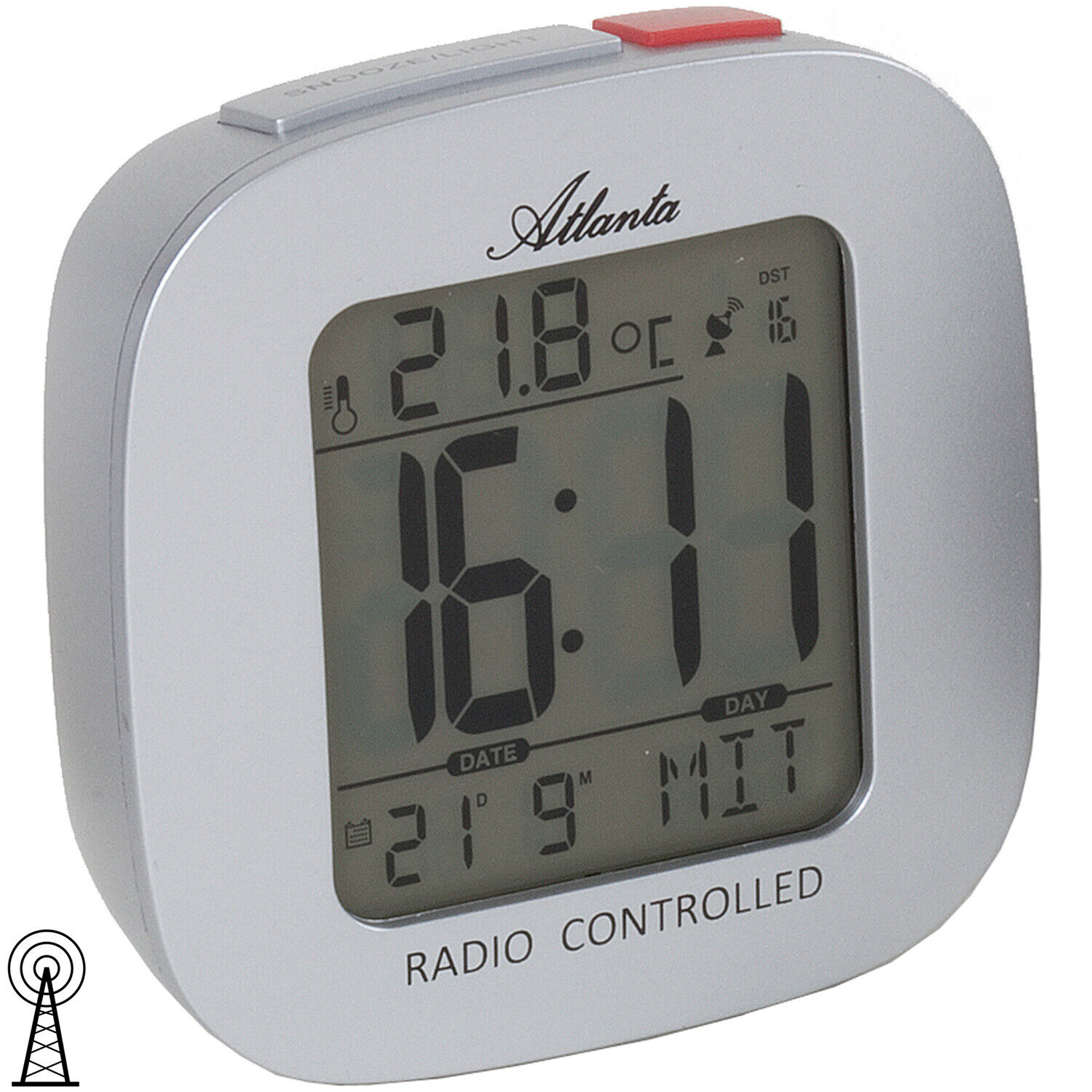 Sveglia Radio-Piloté Argentato, Temperatura, Data, Ripetizione Atlanta 1873/19
