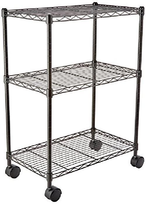 Amazon Basics - Scaffalatura a 3 ripiani, su rotelle, Nero