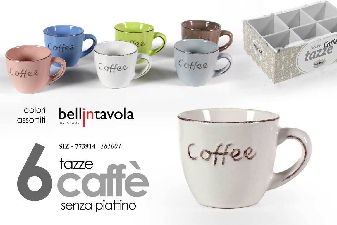 SET 6 TAZZINE Caffè TAZZA CLASSICO MODERNO SERVIZIO COLOR COFFEE 100 ML