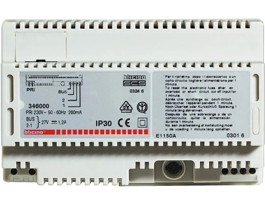 BTICINO TERRANEO 346000 ALIMENTATORE PER IMPIANTI AUDIUO E VIDEO 2 FILI 8 DIN