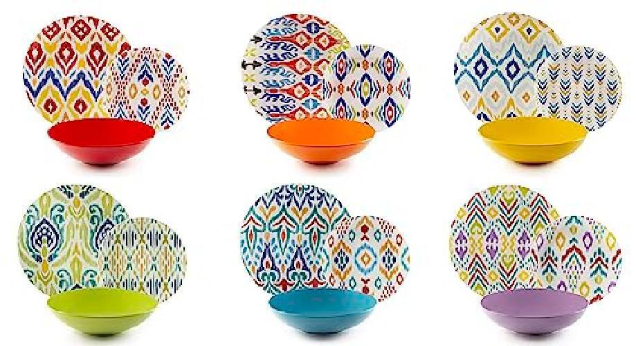 Excelsa Ikat Servizio Piatti 18 Pezzi, Porcellana e Stoneware, Decoro Multicolor