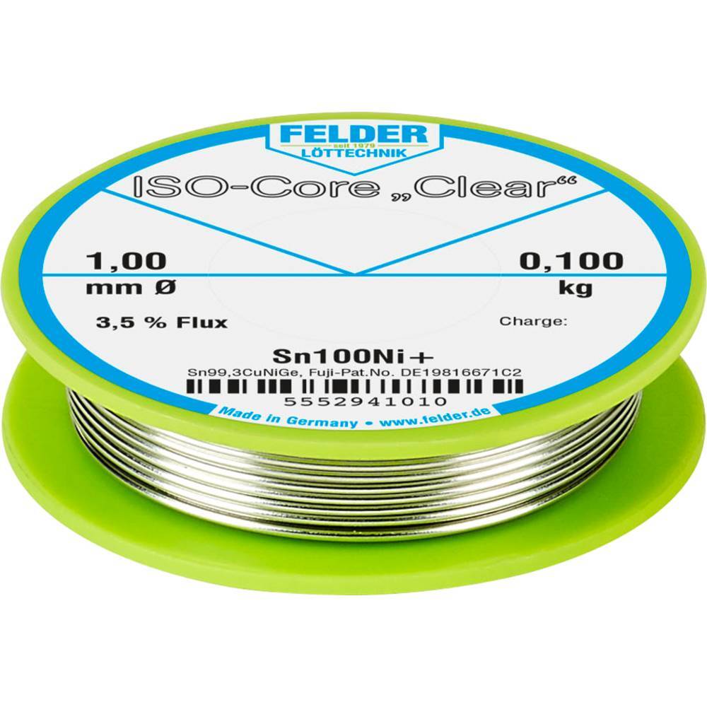 Felder ISO-Core Clear Sn100Ni+ Stagno per saldatura Bobina Sn99,25Cu0,7Ni0,05