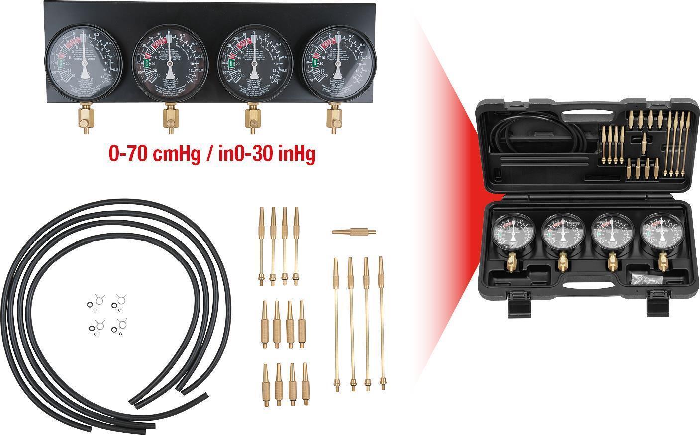 Ks Tools 1481395 KS TOOLS Synchron-Vergaser-Testgerät mit 4 Synchronuhren, 28-tl