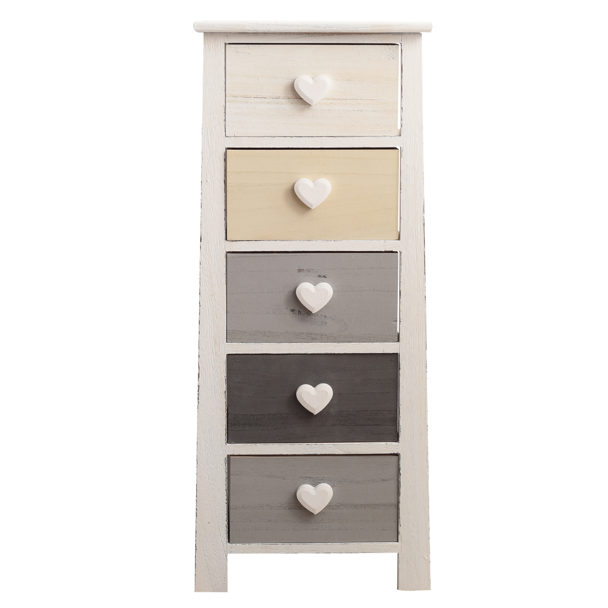 Mobili Rebecca Cassettiera Comodino  5 Cassetti Colorati Cuore 87x37x27