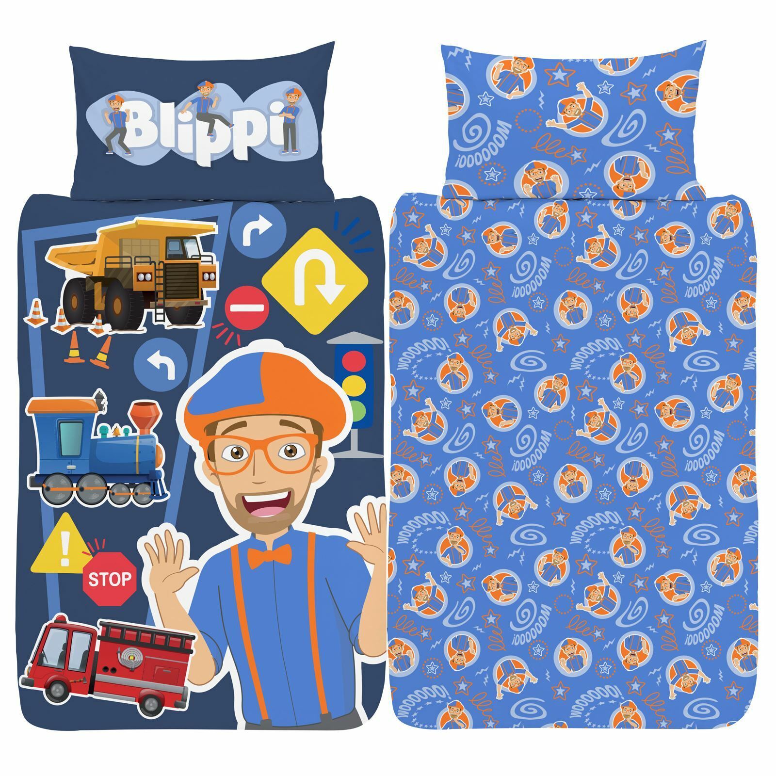 Blippi Set Copripiumino Singolo 2-in-1 Design Bambini Letto Treno Fuoco Camion