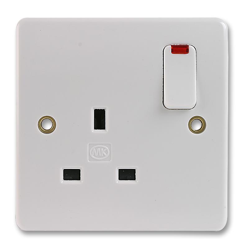 MK - Presa commutata Logic Plus 13A 1 Gang DP con neon, bianca