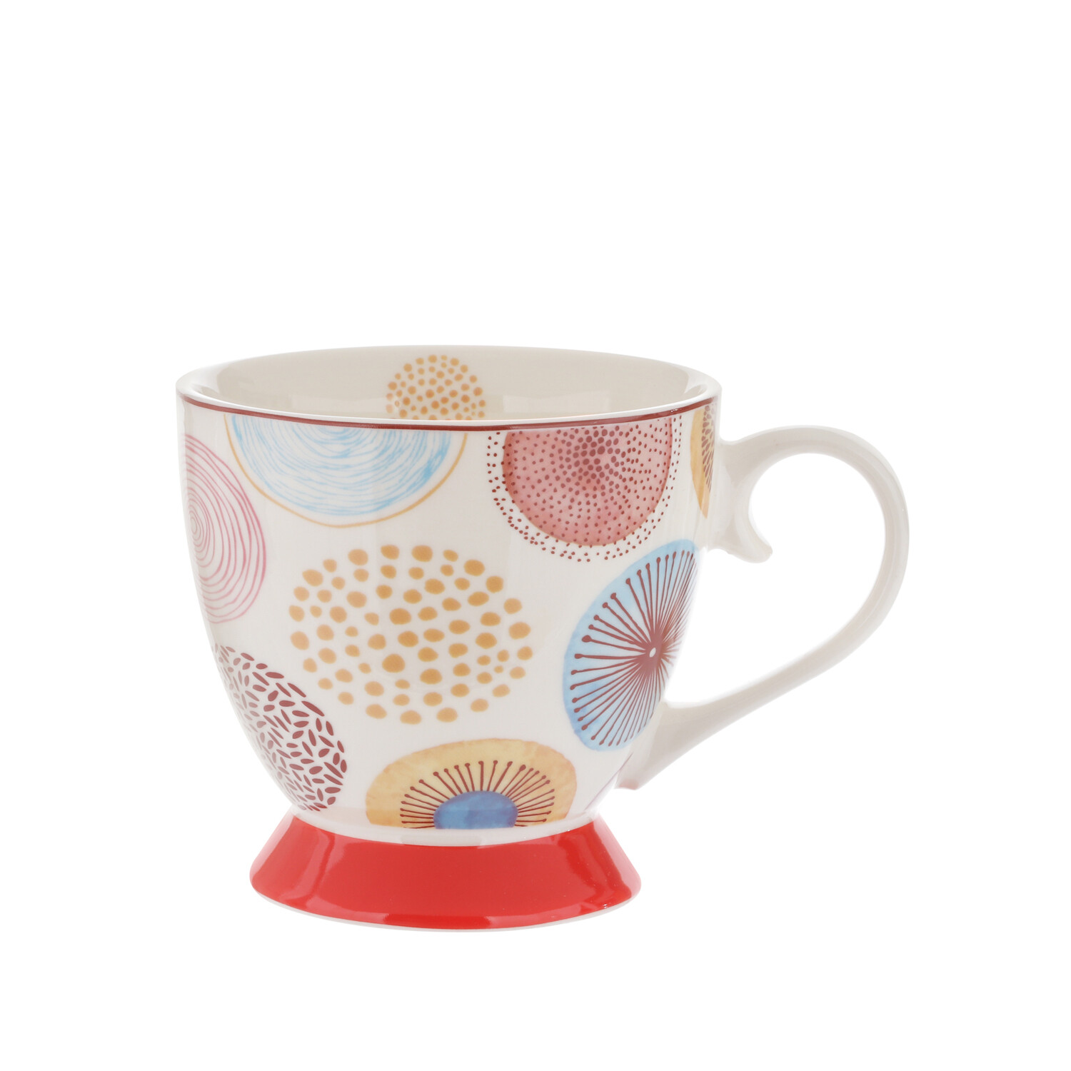 KASANOVA Tazza tè cerchi rossa in New Bone China, 450 ml multicolore