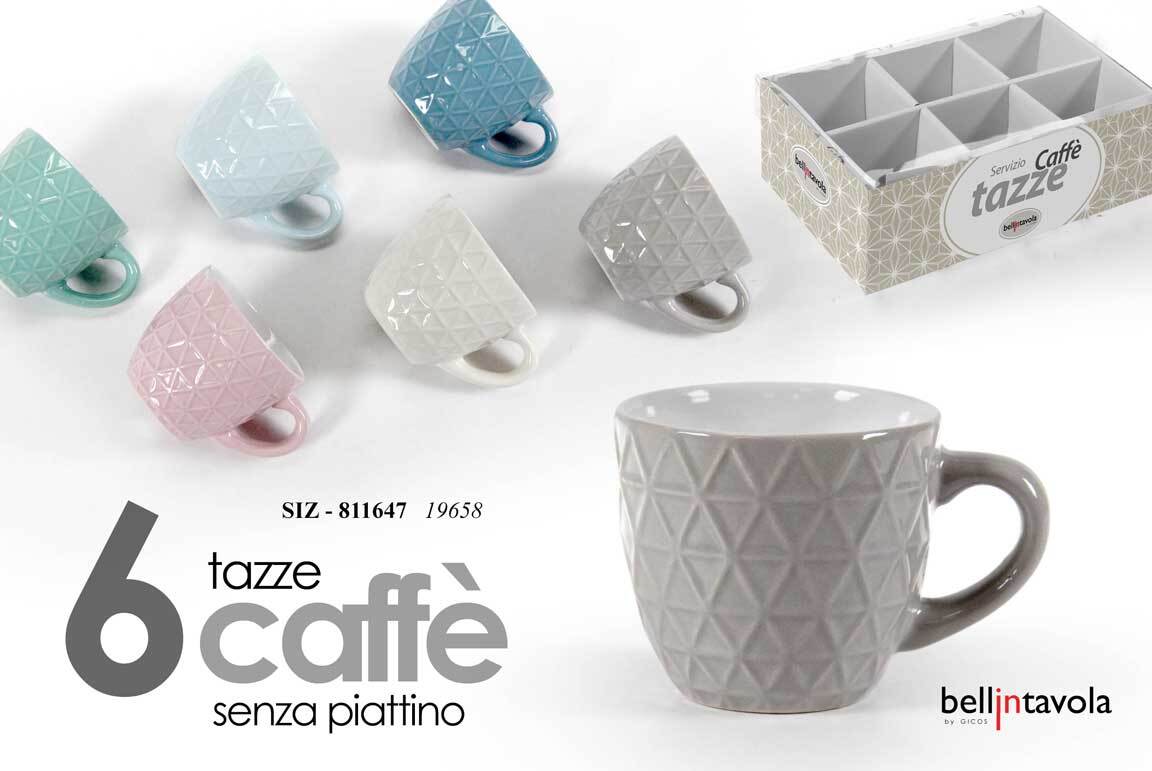 SET 6 TAZZINE Caffè TAZZA CLASSICO MODERNO SERVIZIO COLOR COFFEE ROMB 100 ML