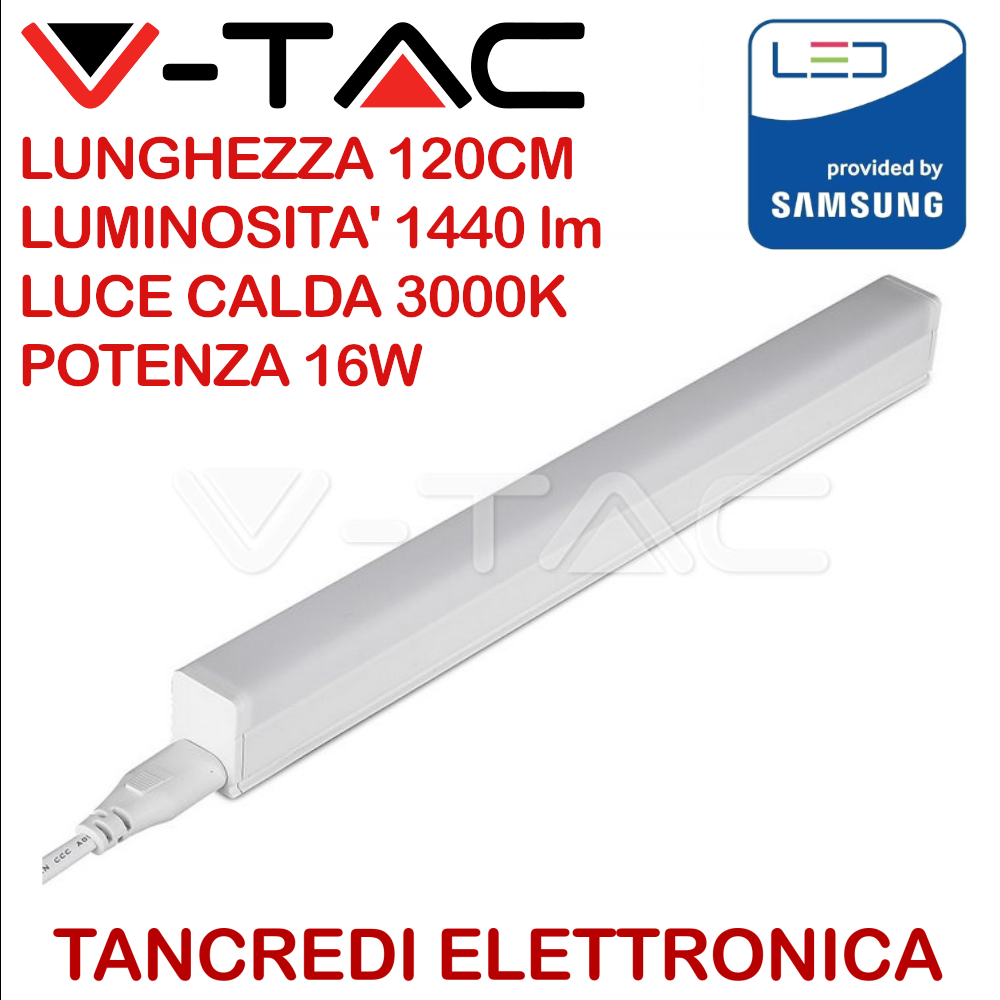 V-TAC PRO VT-125 695 Plafoniera LED Lineare 16W 120cm Interruttore Calda 3000K