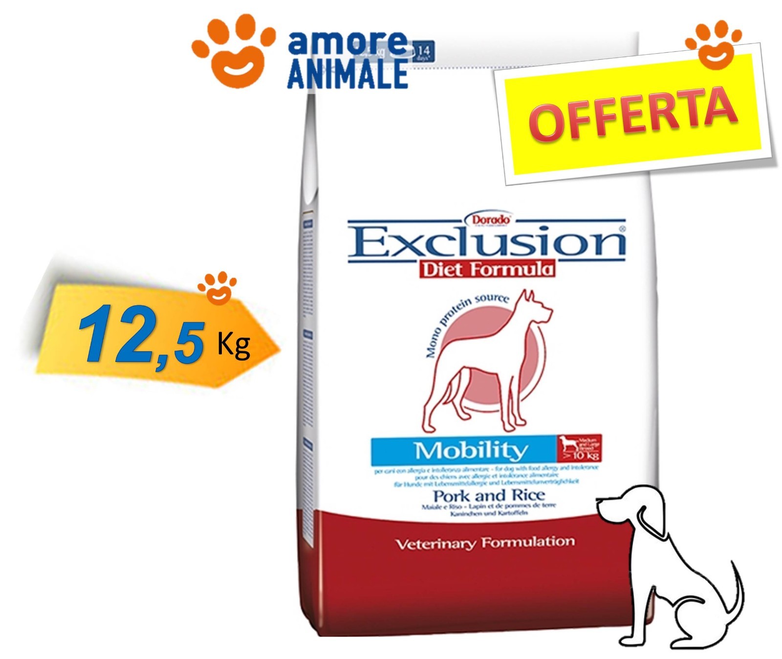 Exclusion Diet Mobility Medium / Large Breed Maiale e Riso 12,5 kg - Cane, cani