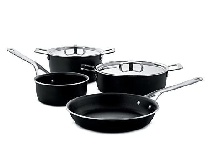 Alessi Pots&Pans Set 6 Pentole A, Alluminio con Rivestimento Antiaderente, Accia