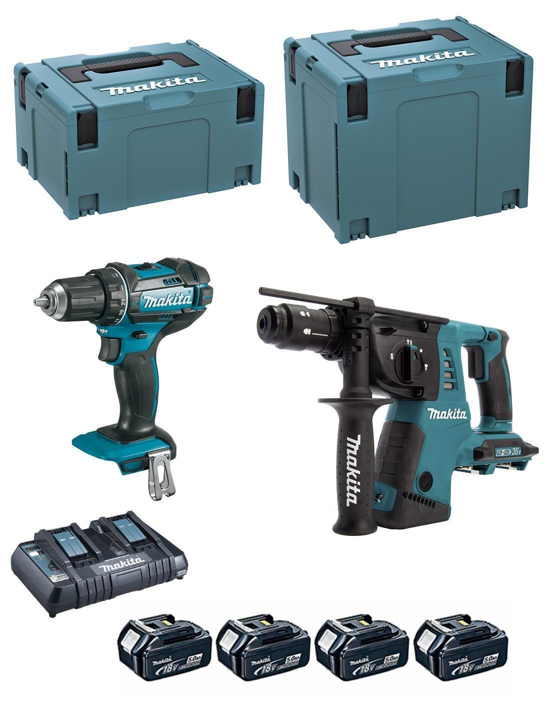 MAKITA Kit DLX2138PTJ (DDF482 + DHR264 + 4 x 5,0 Ah + DC18RD + MAKPAC 3 + MAKPAC