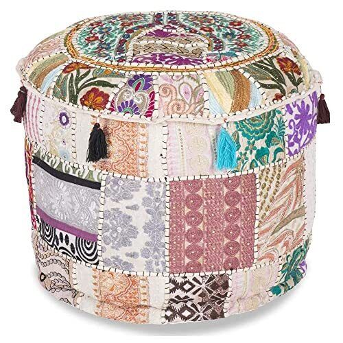 Aakriti Indian Pouf Footstool with Embroidery Pouf, Indian Cotton, Pouf, (Z1e)