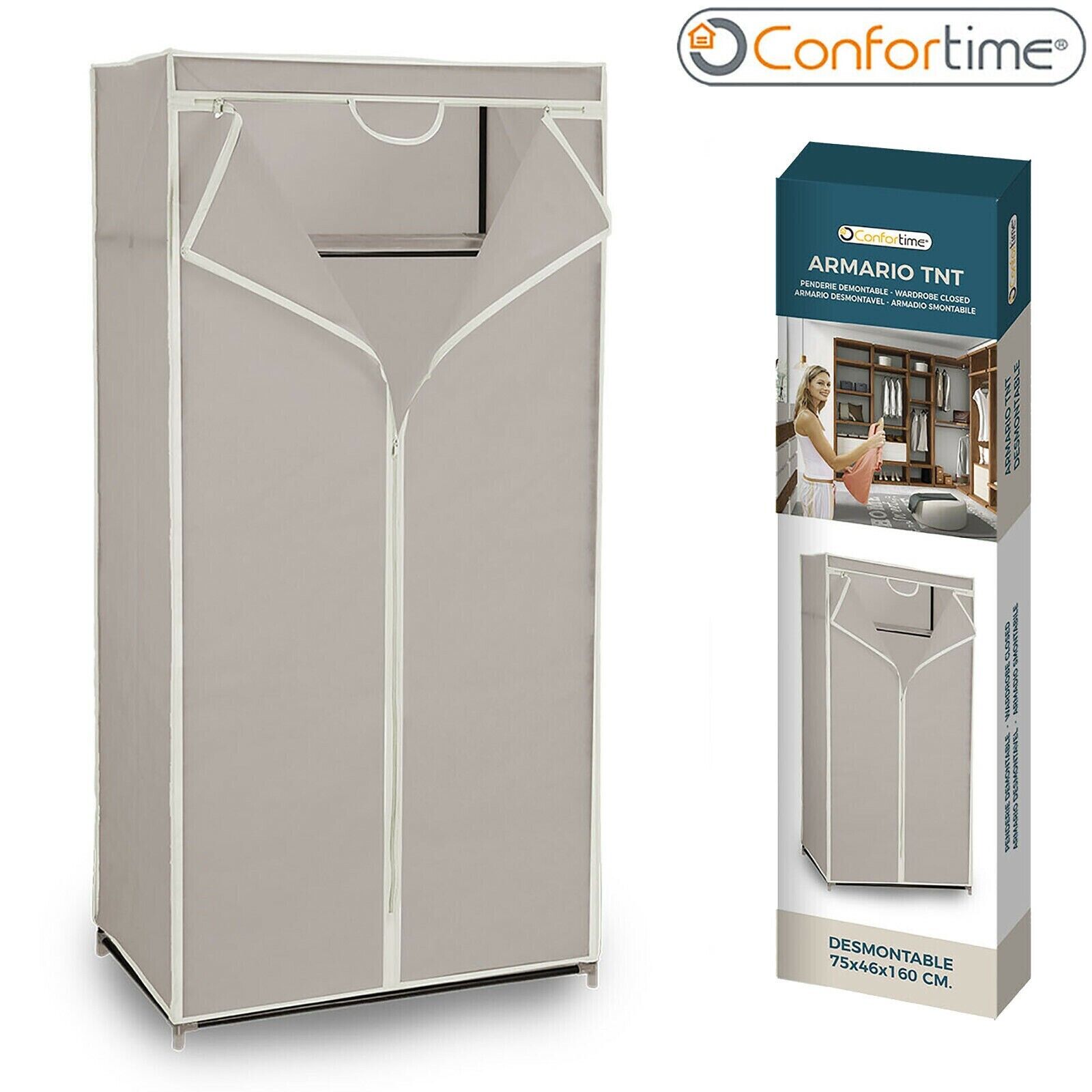 ARMADIO IN TESSUTO , 160 x 75 x46 Cm, RIPIANI, APPENDIABITI, GUARDAROBA BEGIE