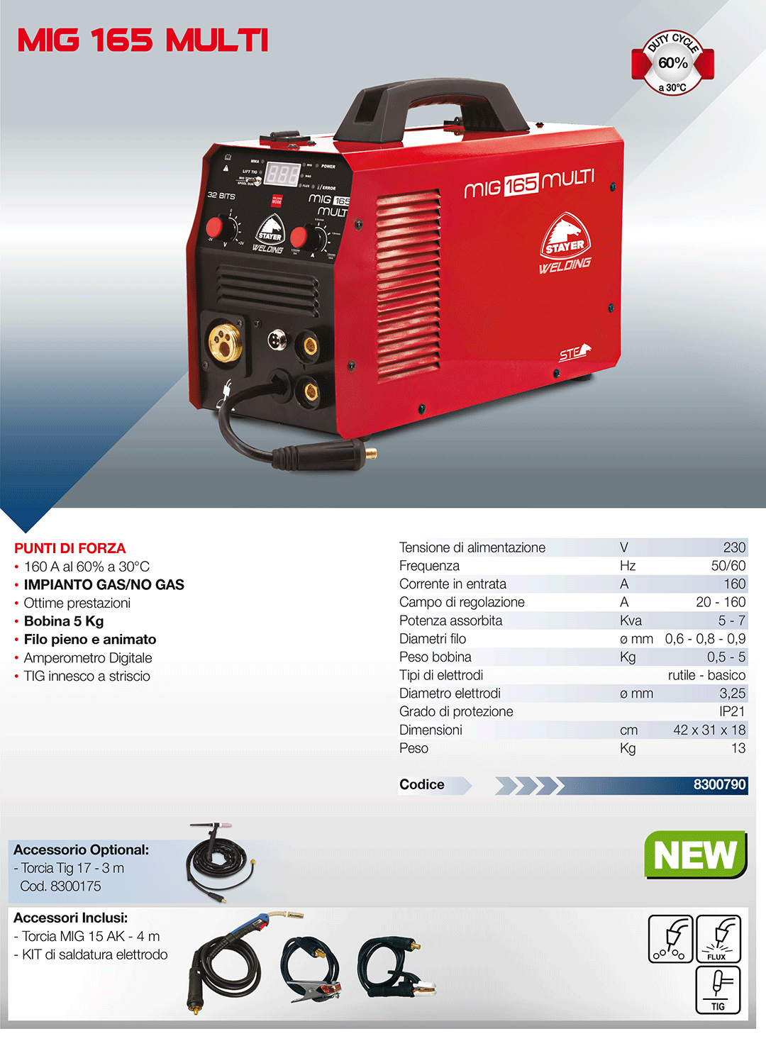 STAYER SALDATRICE A FILO ELETTRODO INVERTER MIG MMA 165 MULTI PROFESSIONALE