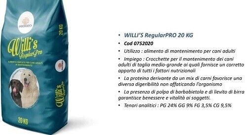 20Kg WILLI'S RegularPro Progeo ALIMENTO COMPLETO per CANI