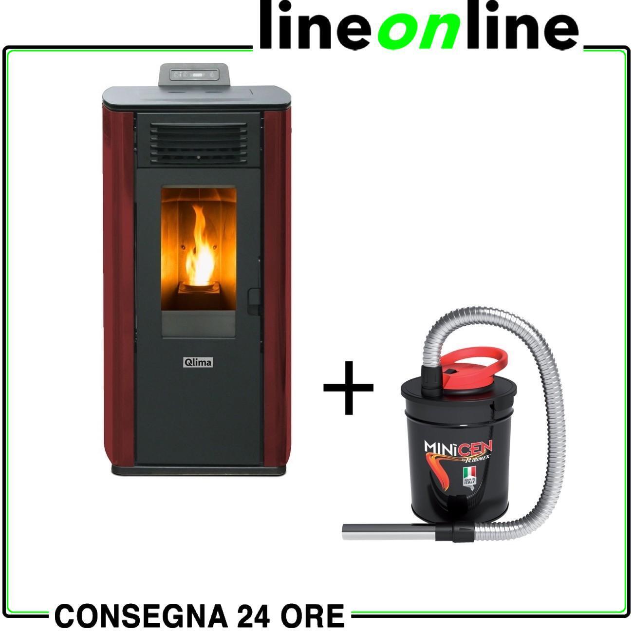 Stufa a pellet  8,24 kW Qlima Fiorina 74 S-LINE Red Slim + Aspiracenere risca...