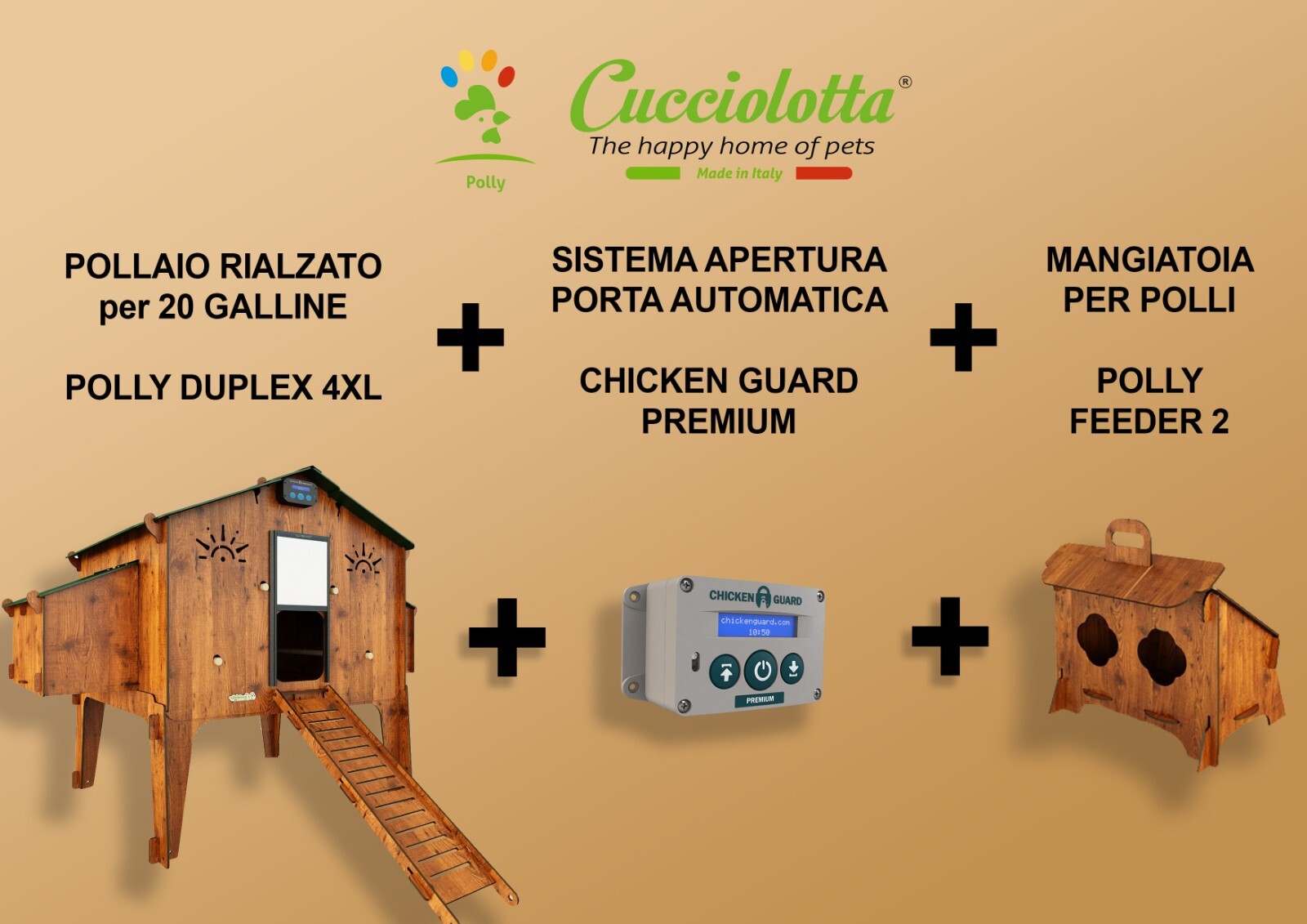 POLLAIO RIALZATO per 20 galline + mangiatoia + porta automatica POLLY DUPLEX 4XL