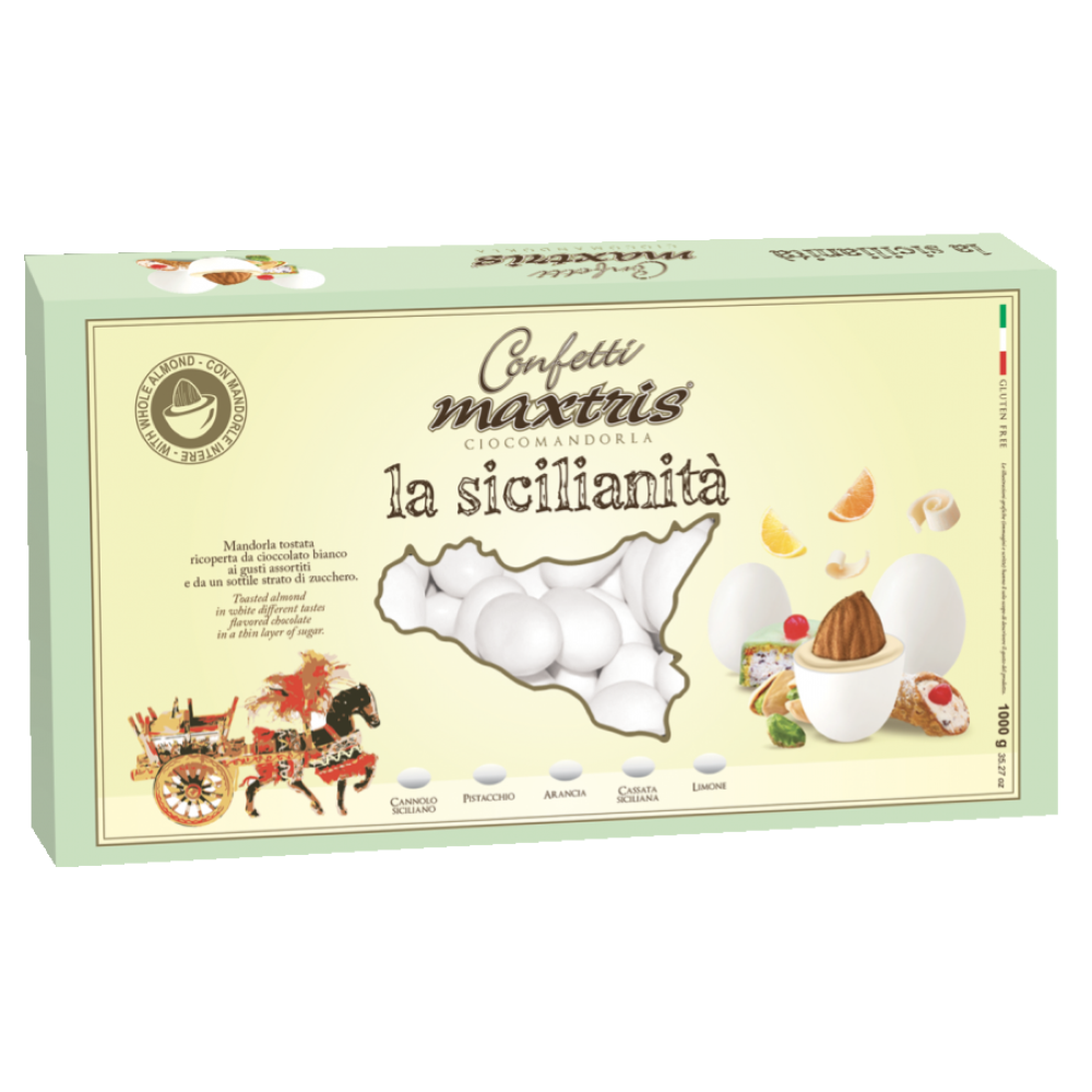 CONFETTI MAXTRIS MANDORLA RICOPERTA CIOCCOLATO BIANCO/ FONDENTE ASSORTITI 1 KG.