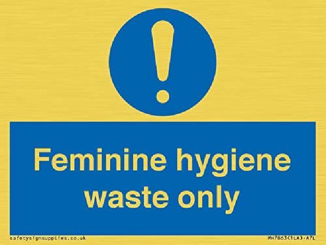 Cartello "Feminine hygiene waste only", 100 x 75 mm, formato A7L