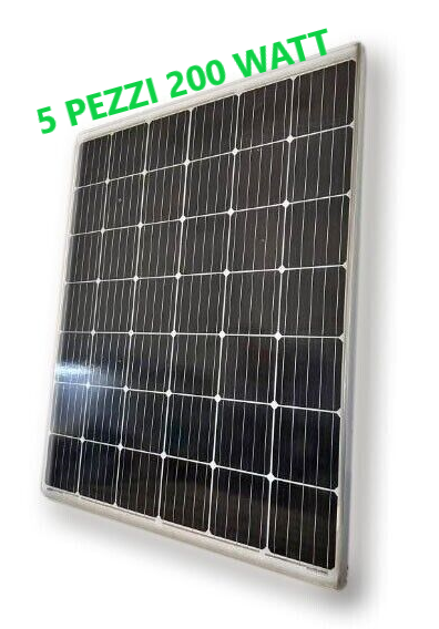 PANNELLO SAOLARE 200 WATT 5 PEZZI KIT FOTOVOLTAICO MONOCRISTALLINO