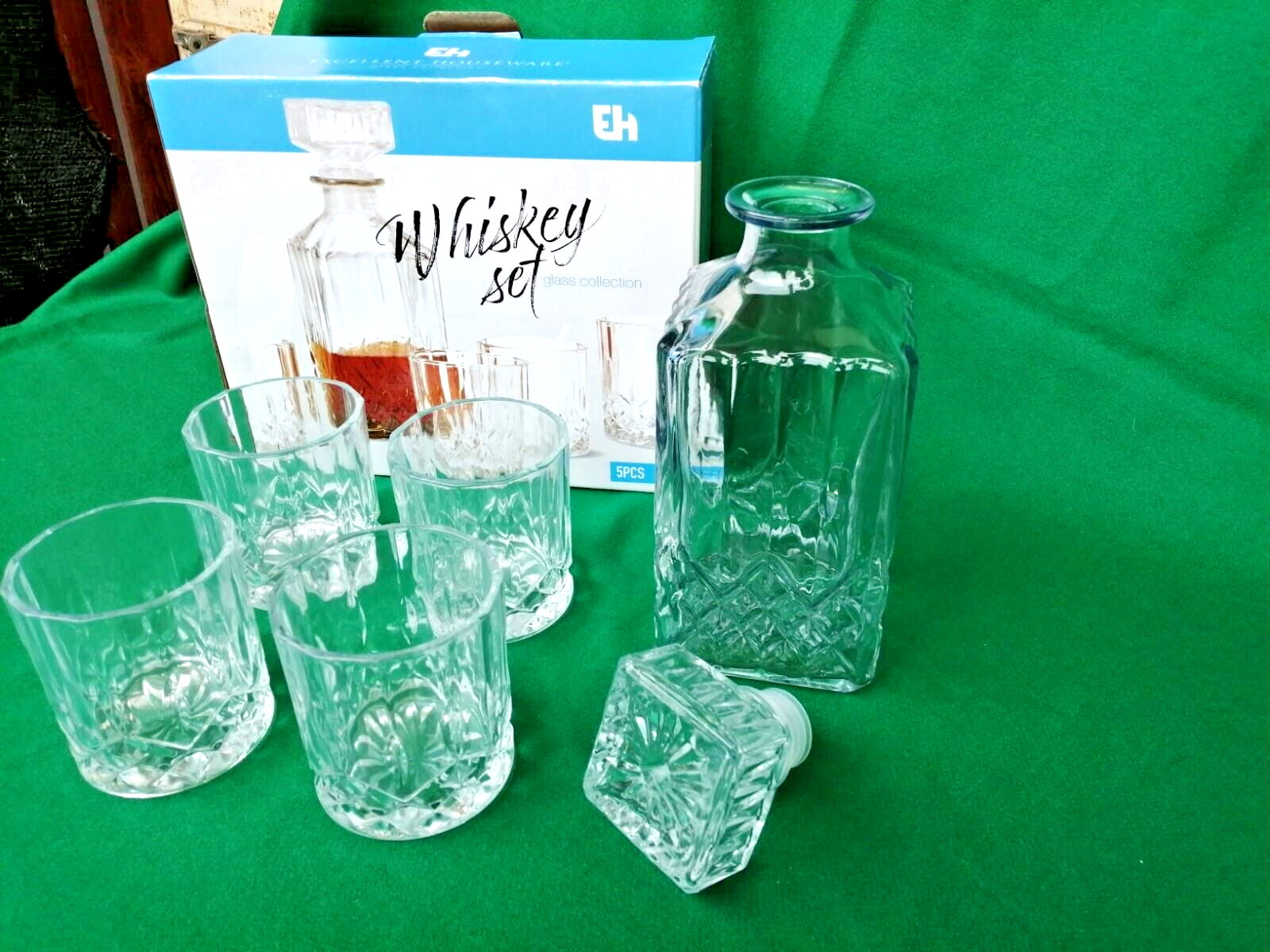 4 Bicchieri da whisky con caraffa e scatola originale
