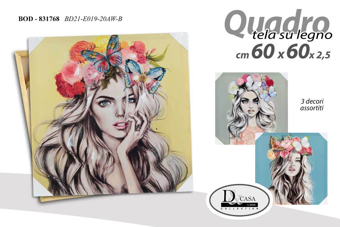 QUADRO PARETE TELA STAMPA SU LEGNO CASA UFFICIO NEGOZIO DONNA VOLTO 60*60 CM