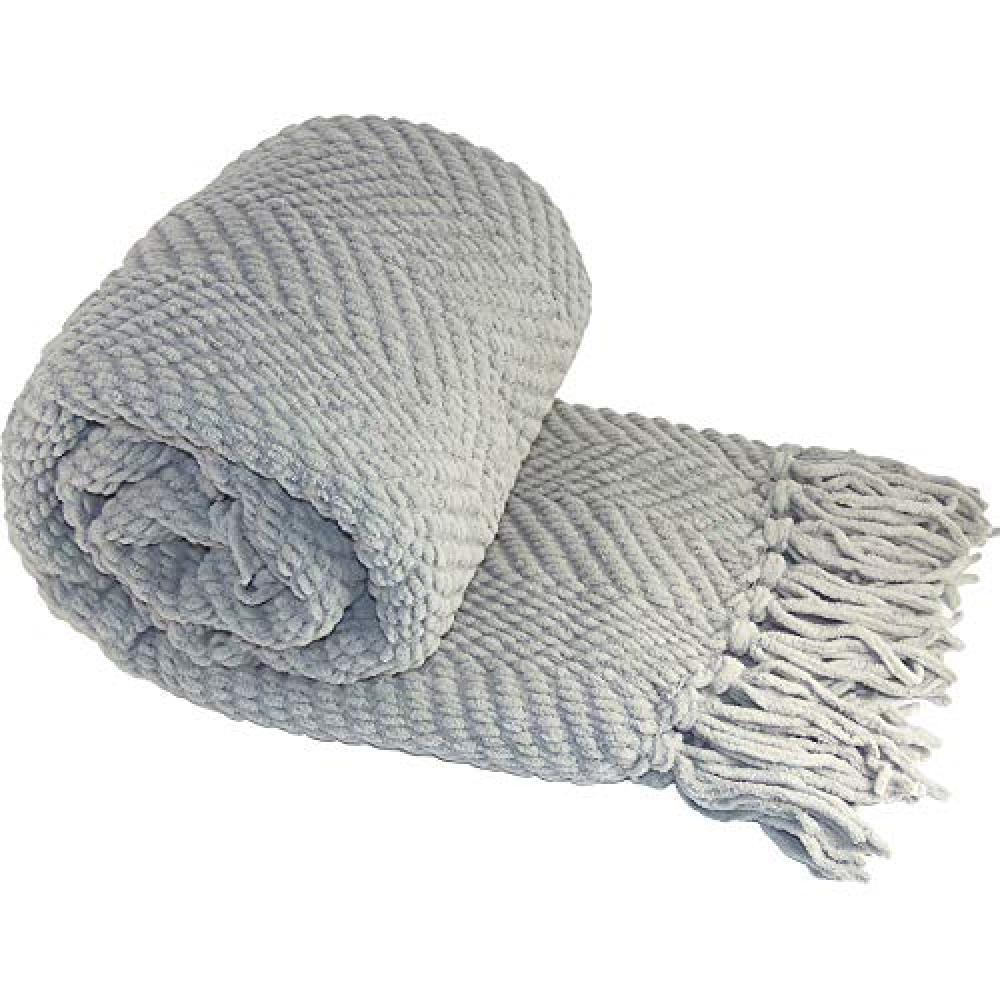 (TG. 50 x 60) Home Soft Things Coperta in tweed a maglia, in argento, 150 x 150